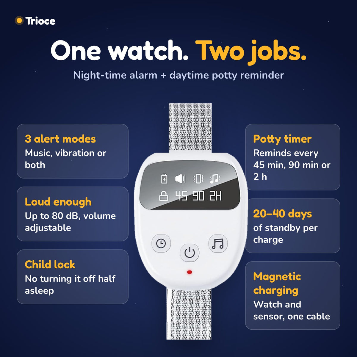 Alarm watch modes and potty-training timer